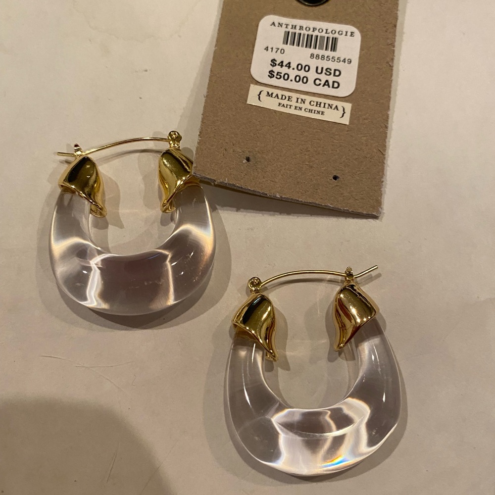 Anthropologie Translucent Glass Square Hoop Earrings lucite clear glass NWOT